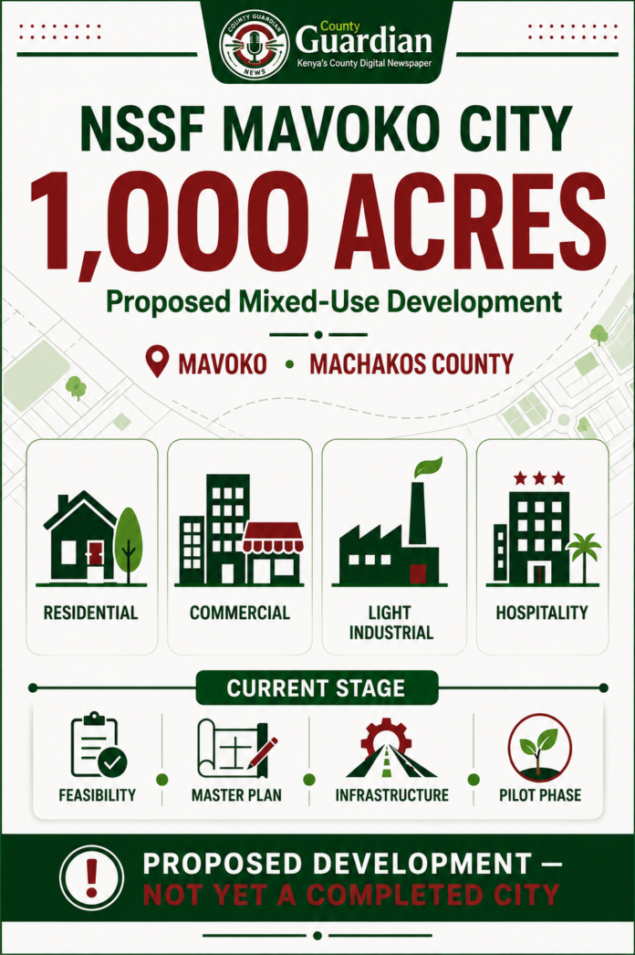 nfographic showing NSSF's proposed 1,000-acre Mavoko City development in Machakos County